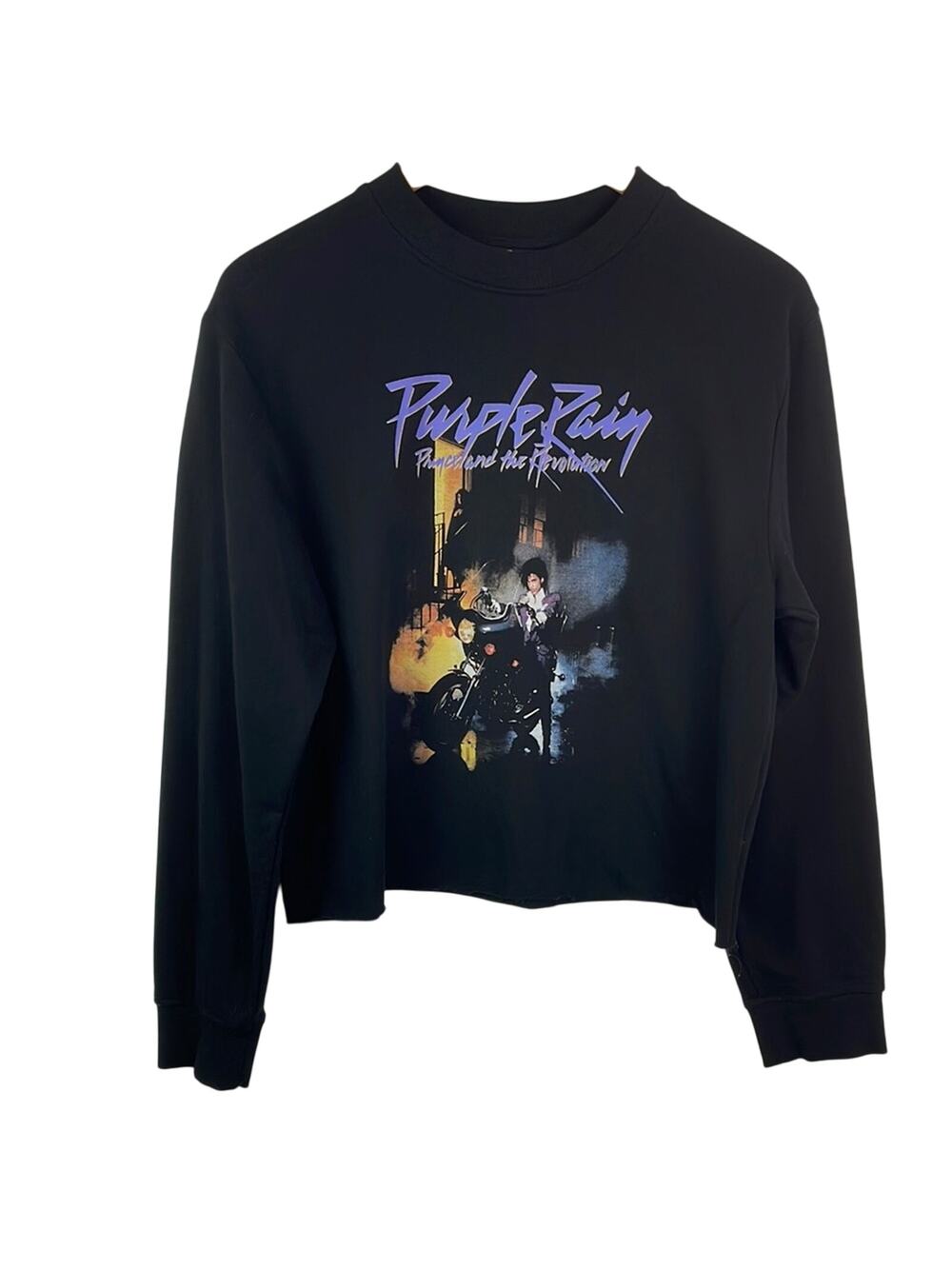 Prince Purple Rain Black and Purple Crew Neck Sweater Cropped L